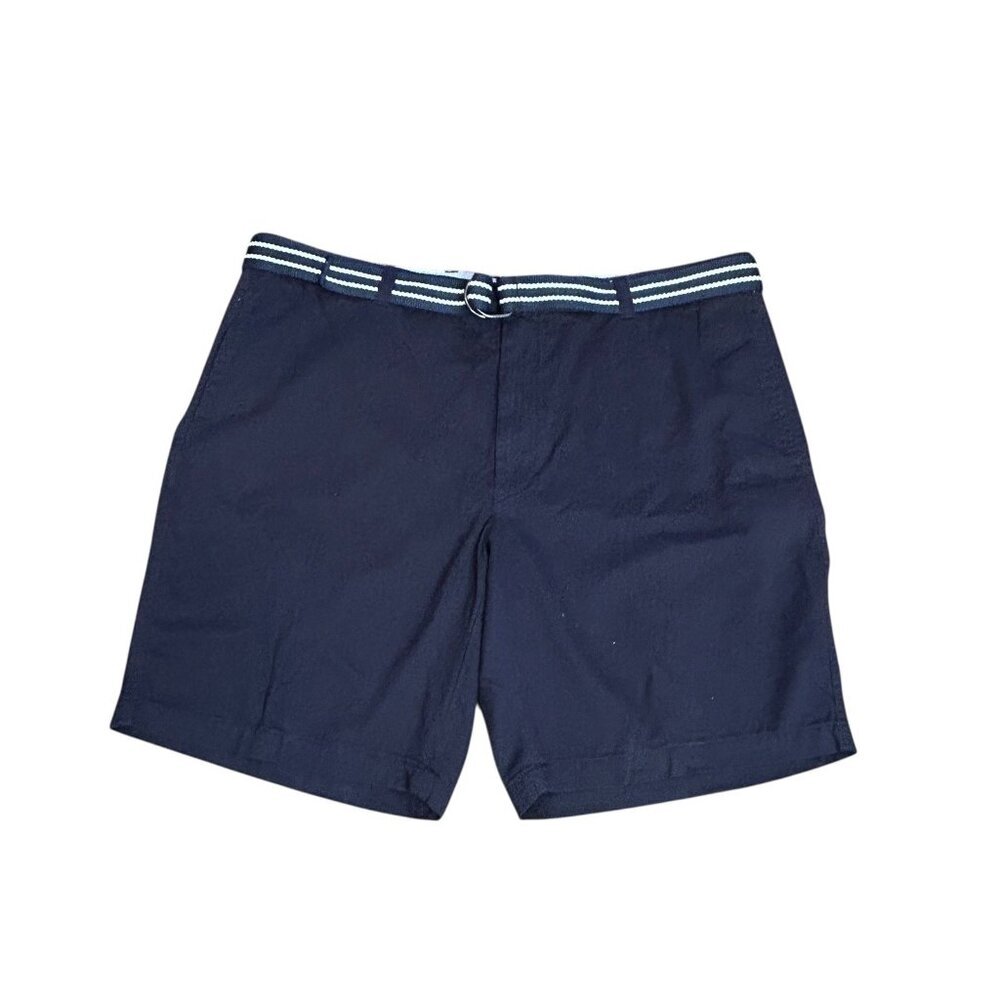 Club Room Men's Bermuda Shorts Navy Blue Flat Front Striped Belt Size 42